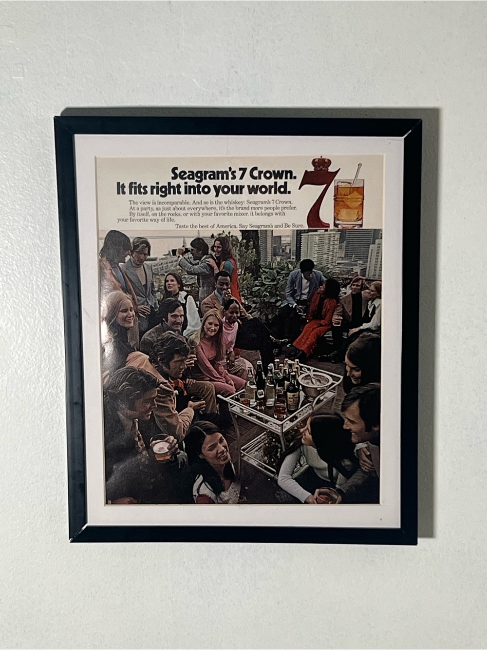 Vintage Seagram’s 7 Crown Whiskey Advertisement Framed Wall Art